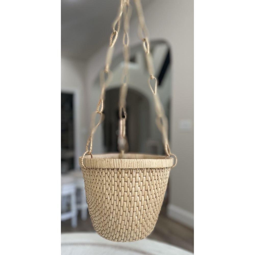 Vintage NOS Wicker Rattan 30" Hanging Planter Basket Boho Cottagecore New‎